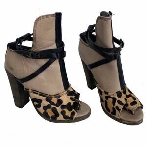 Ksubi Leopard Print Leather Toehold Stacked Heel Buckled Ankle Boots 38